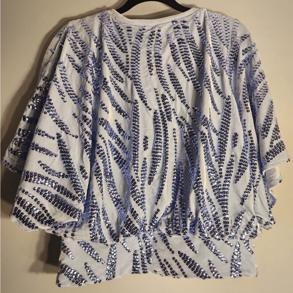 Alfani White Top with Blue Sequin Design
